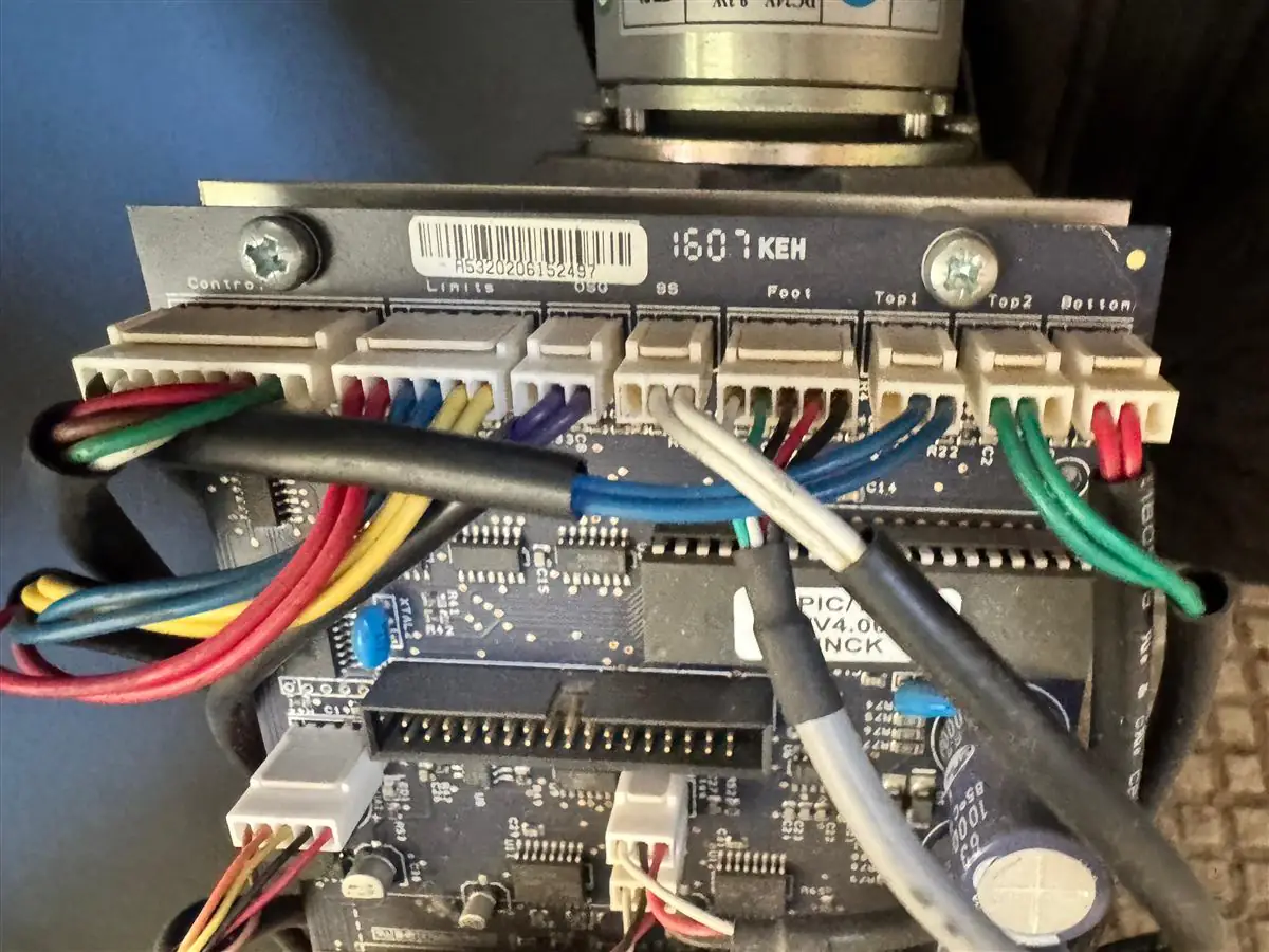 Stairlift control board and wiring inspected during an annual service